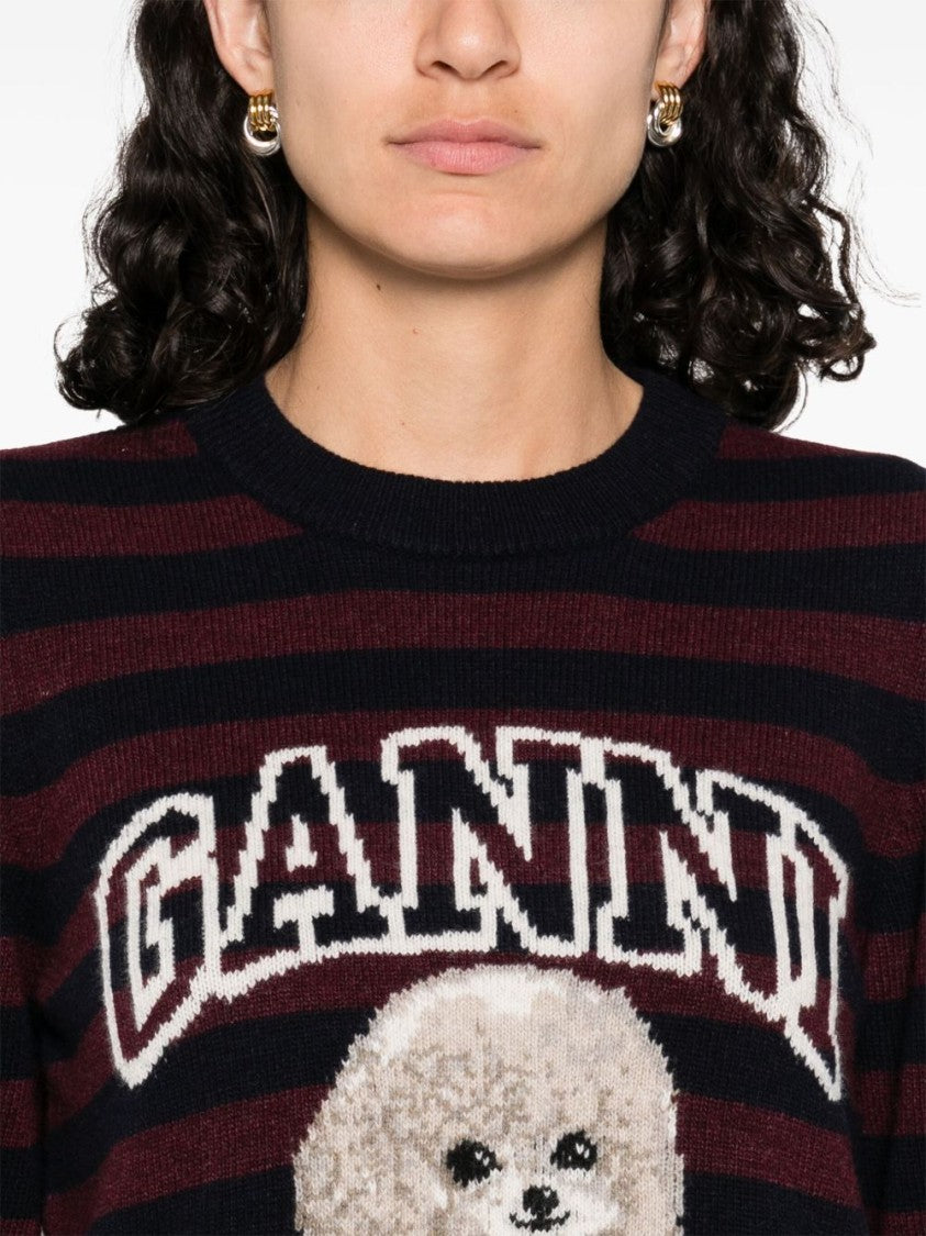 Ganni Textured Sweater With Fluffy Dog Motif