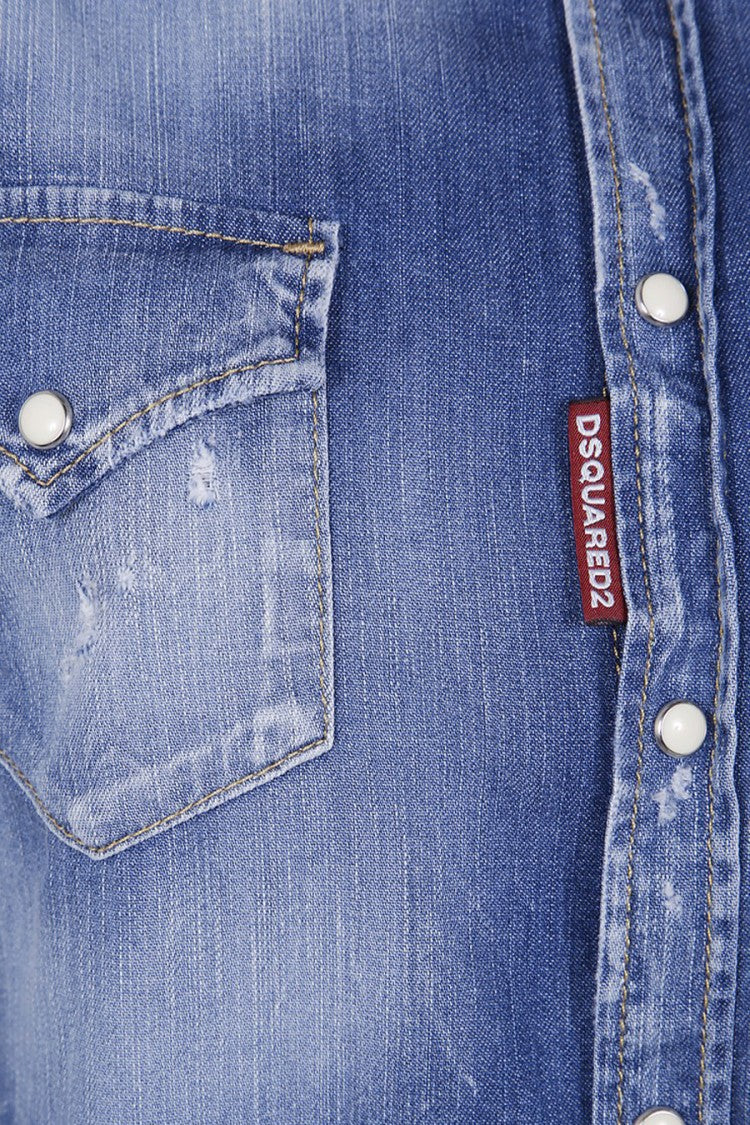 Dsquared2 Blue Embroidered Logo Denim Shirt