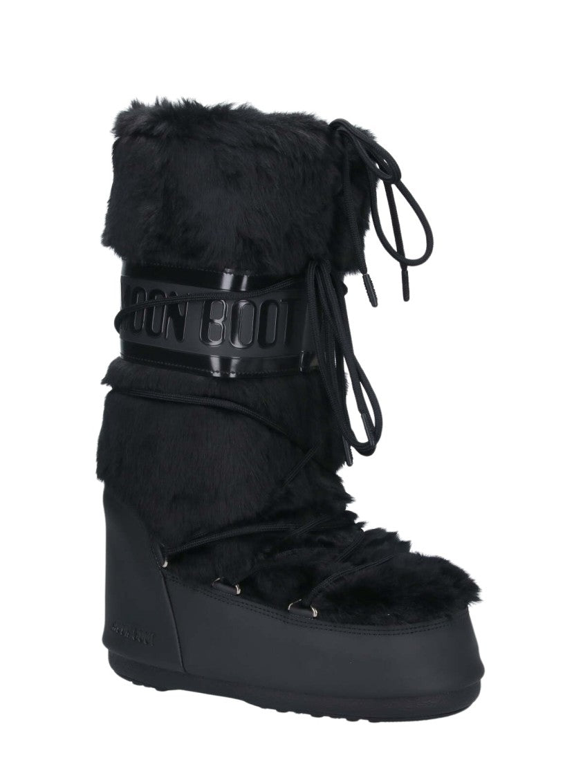 Moon Boot Logo Printed Plush Furry Snow Boots