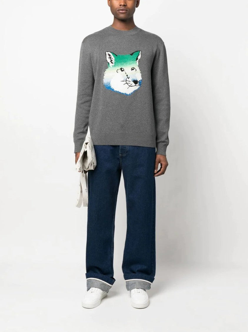 Maison Kitsuné Dark Grey Vibrant Fox Head Intarsia Pullover