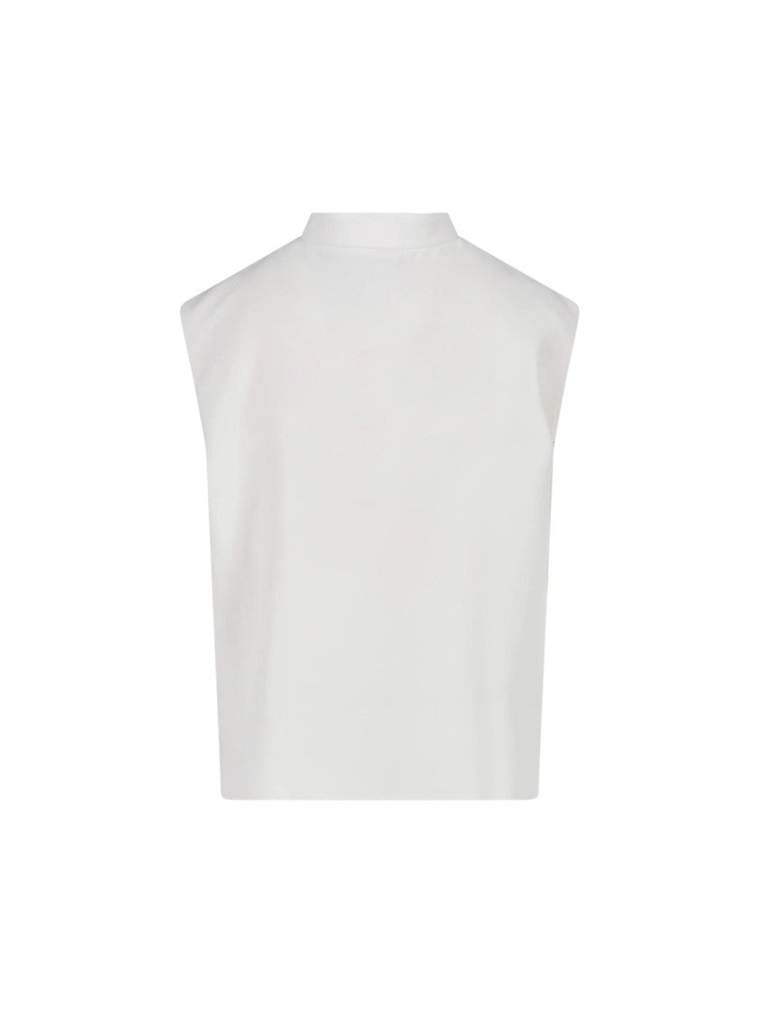 Giorgio Armani Sleeveless Silk Top With Mandarin Collar And Bow Detail