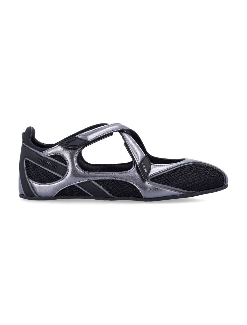 The Attico Futuristic Minimalist Black Flats With Metallic Overlays