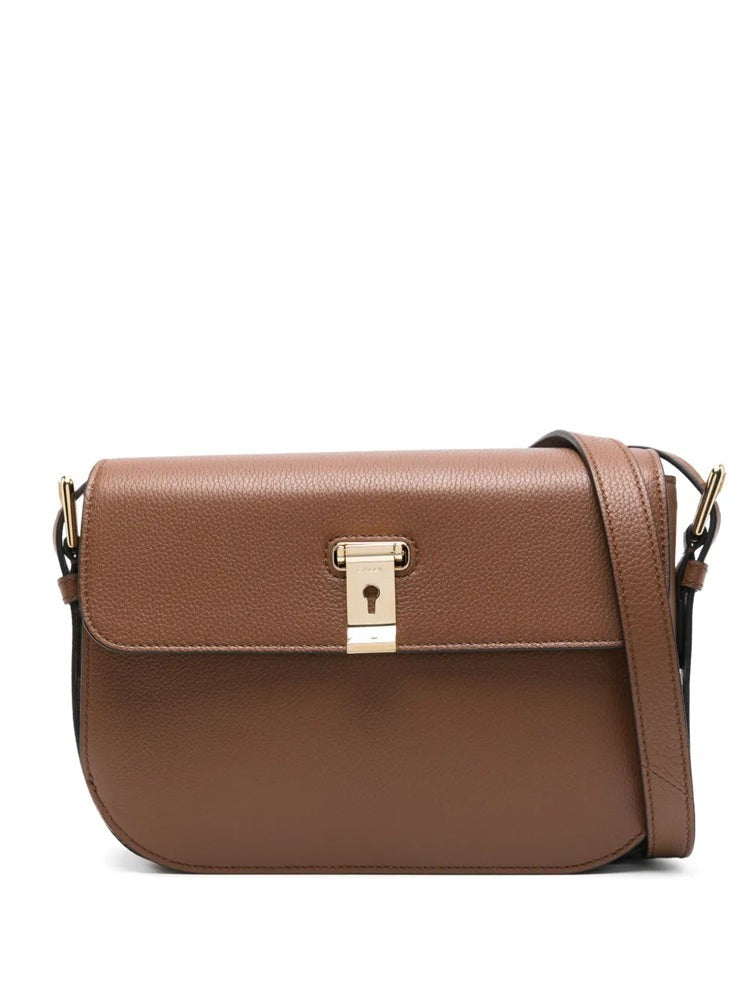 Bally Textured Cow Leather Shoulder Bag With Gold Hardware