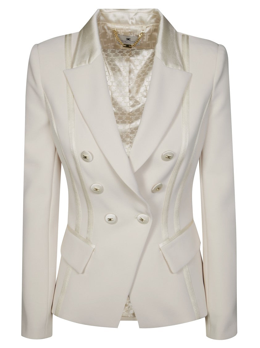 Elisabetta Franchi Double-Breasted Blazer With Satin Lapel And Trim
