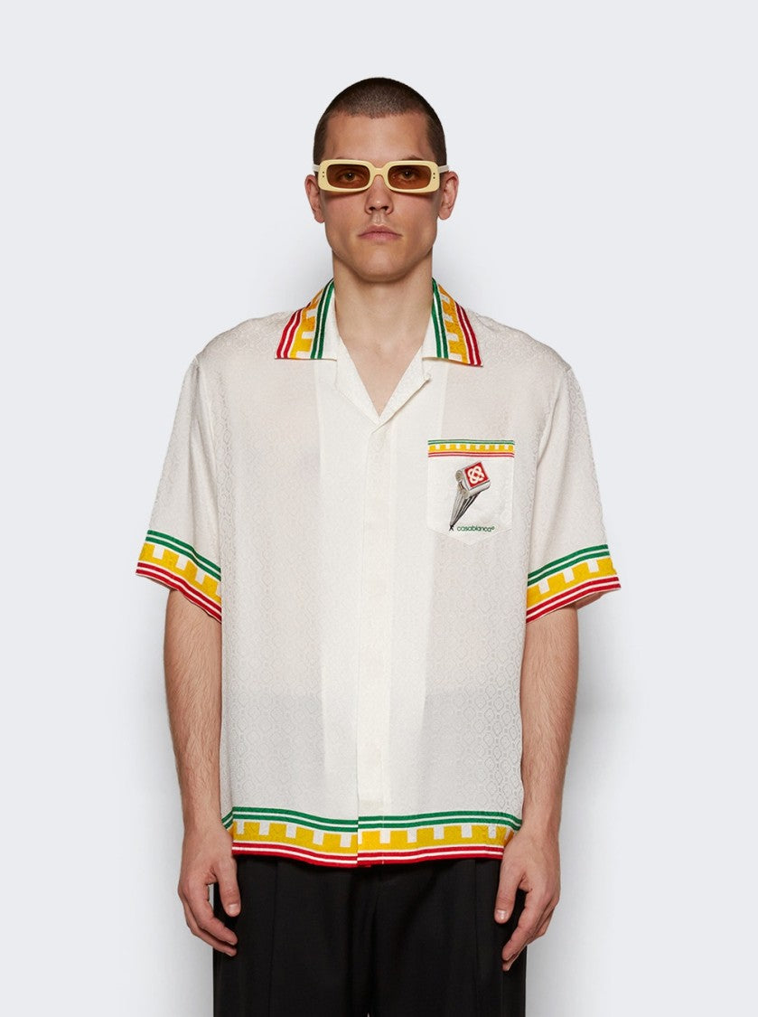 Casablanca Leaning Column Cuban Collar Shirt White