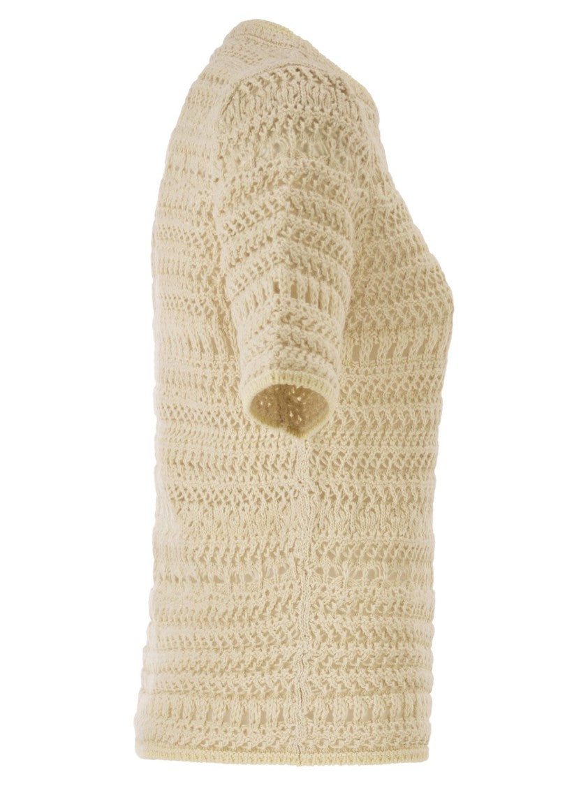 Fabiana Filippi Short-Sleeved Jumper In Fancy Crochet Stitch With Sequins