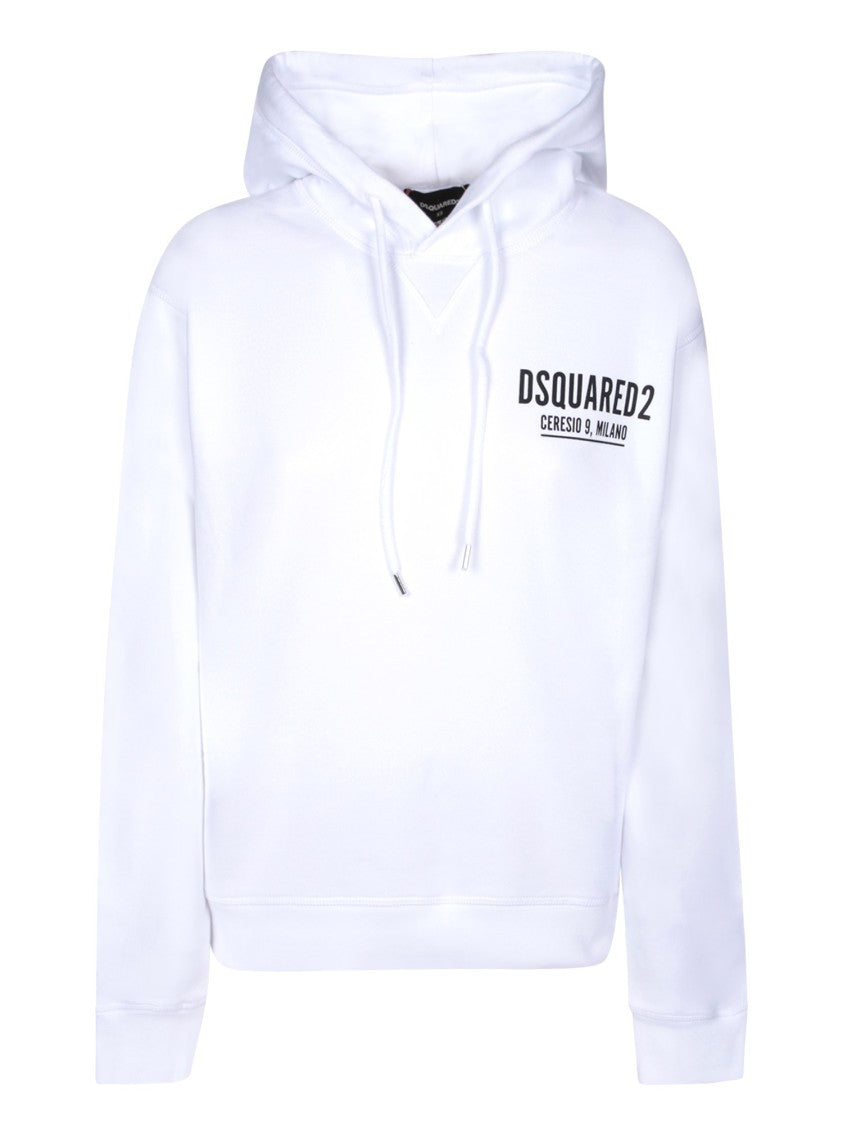 Dsquared2 Logo Print White Sweatshirt With Drawstring Hood