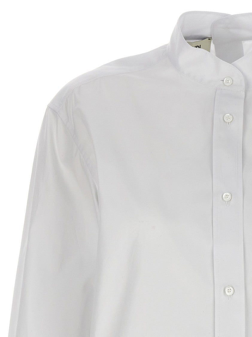 Fendi Mandarin Collar Cotton Poplin Shirt With Tailored Embroidery