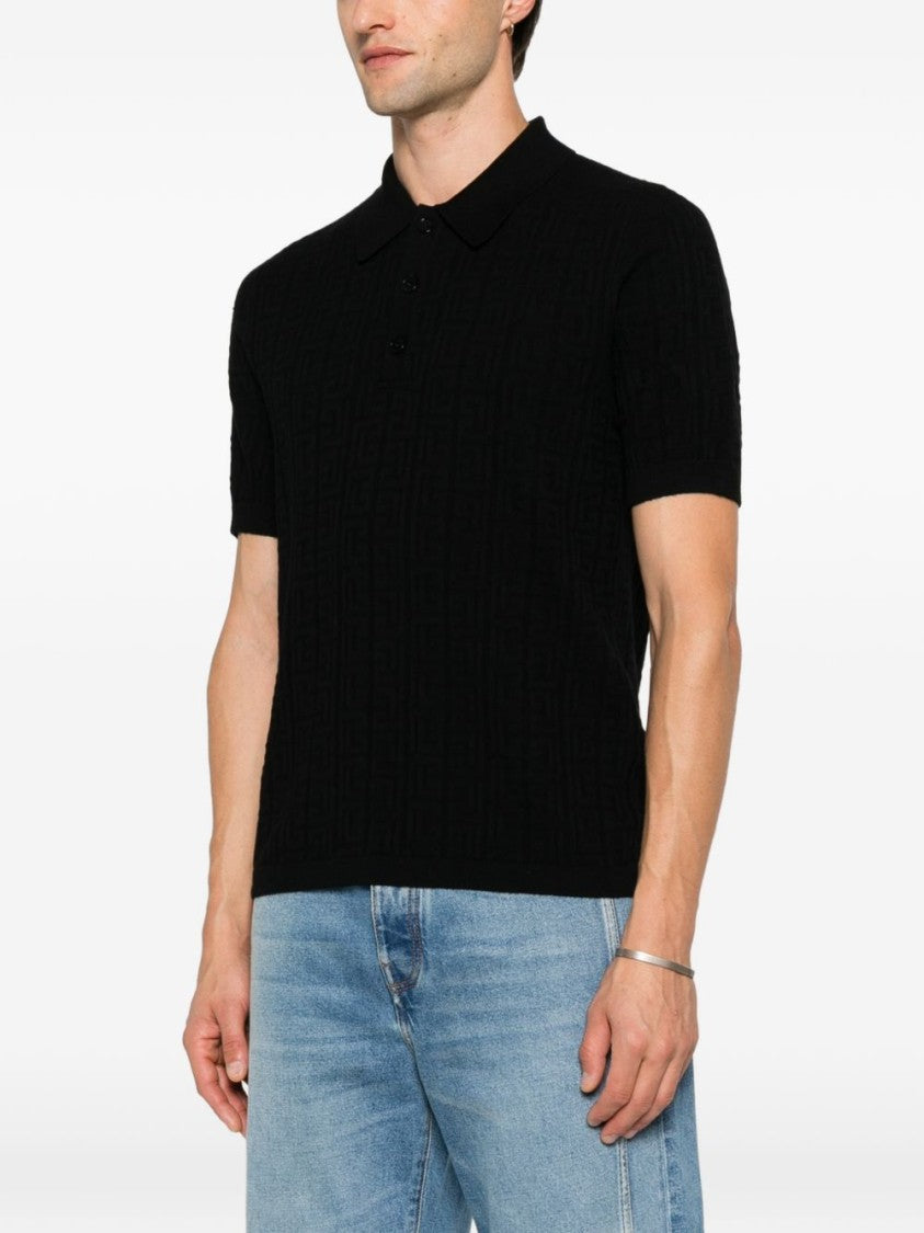 Balmain Ribbed Knit Polo Shirt With Button Placket