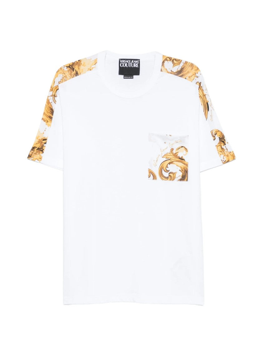 Versace Jeans Couture White Cotton Baroque Decorative T-Shirt