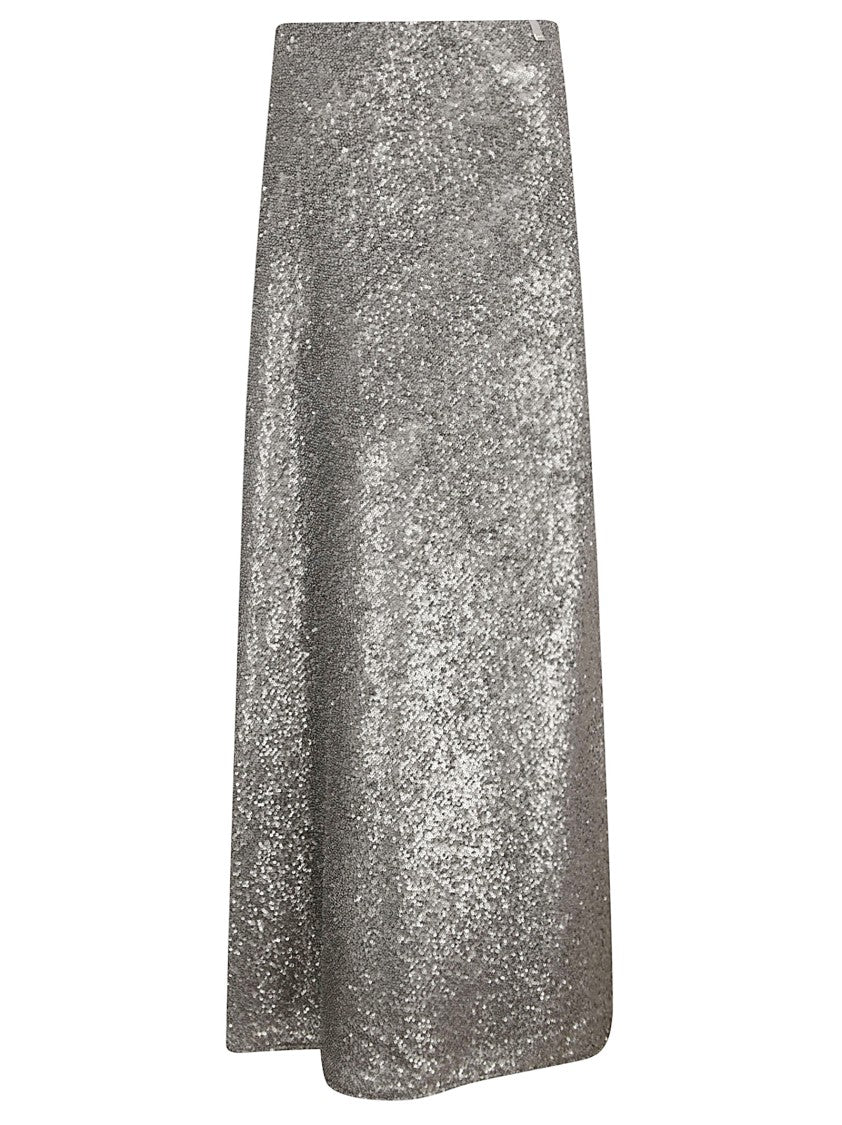 Herno Midi Skirt With Shimmering Metallic Finish And Flared Silhouette