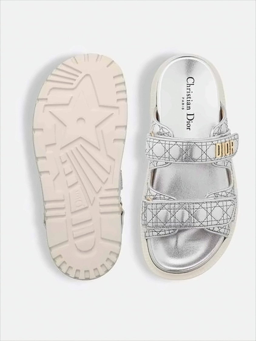 Christian Dior Quilted Metallic Leather Sandals With Adjustable Straps