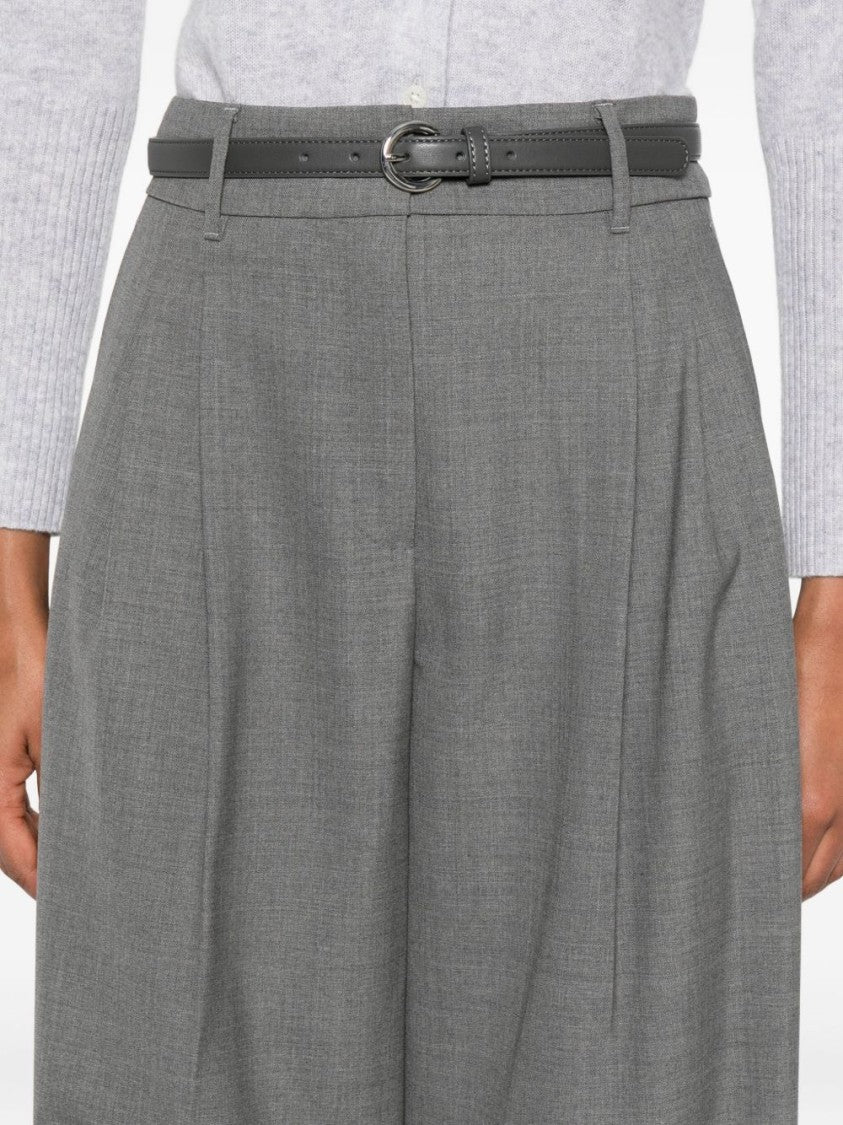Max Mara Wide Leg Grey Trousers With Slim Belt