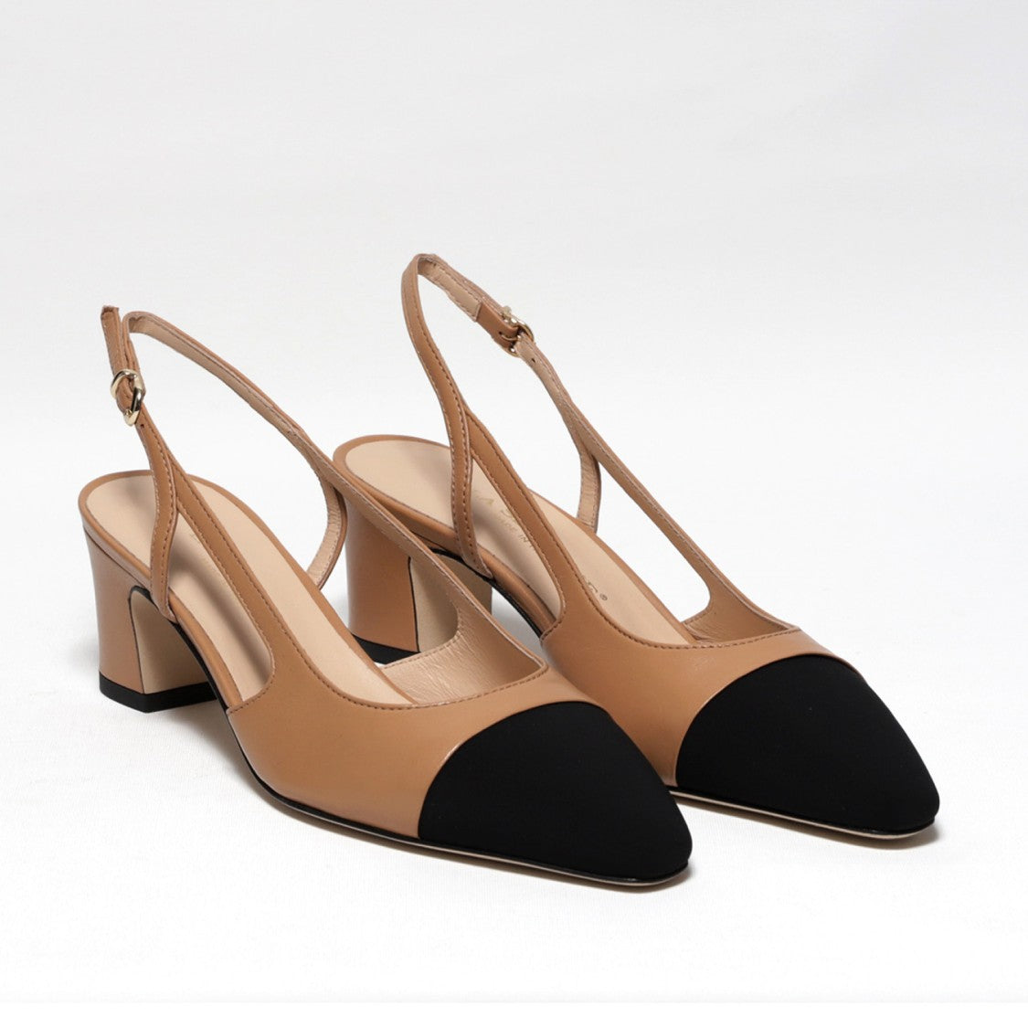 La Sellerie Nappa Leather Slingback With Black Fabric Toe Cap