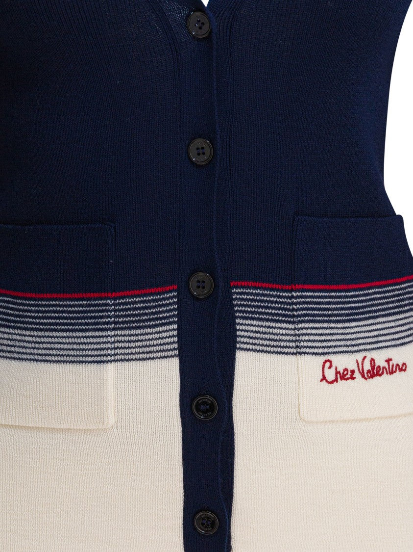 Valentino Deep V-Neck Cardigan With Contrasting Hem