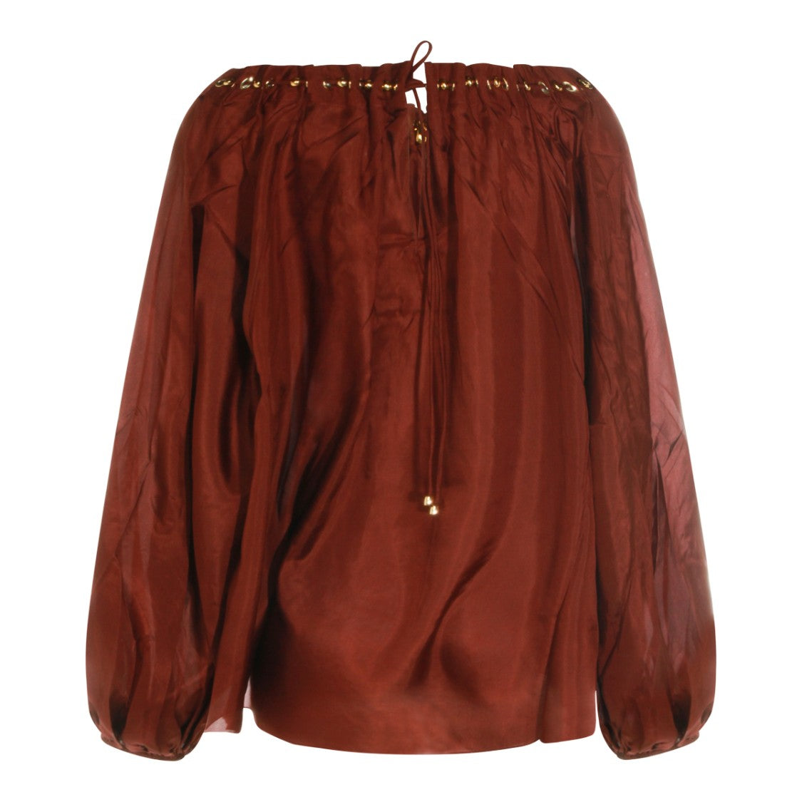 Zimmermann Asymmetrical Silk Top With Gold-Tone Eyelets And Tie Detail