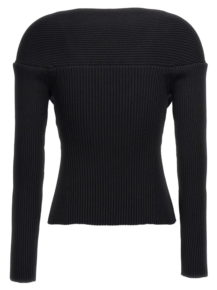 Magda Butrym Ribbed Viscose Blend Sweater With Sweetheart Neckline