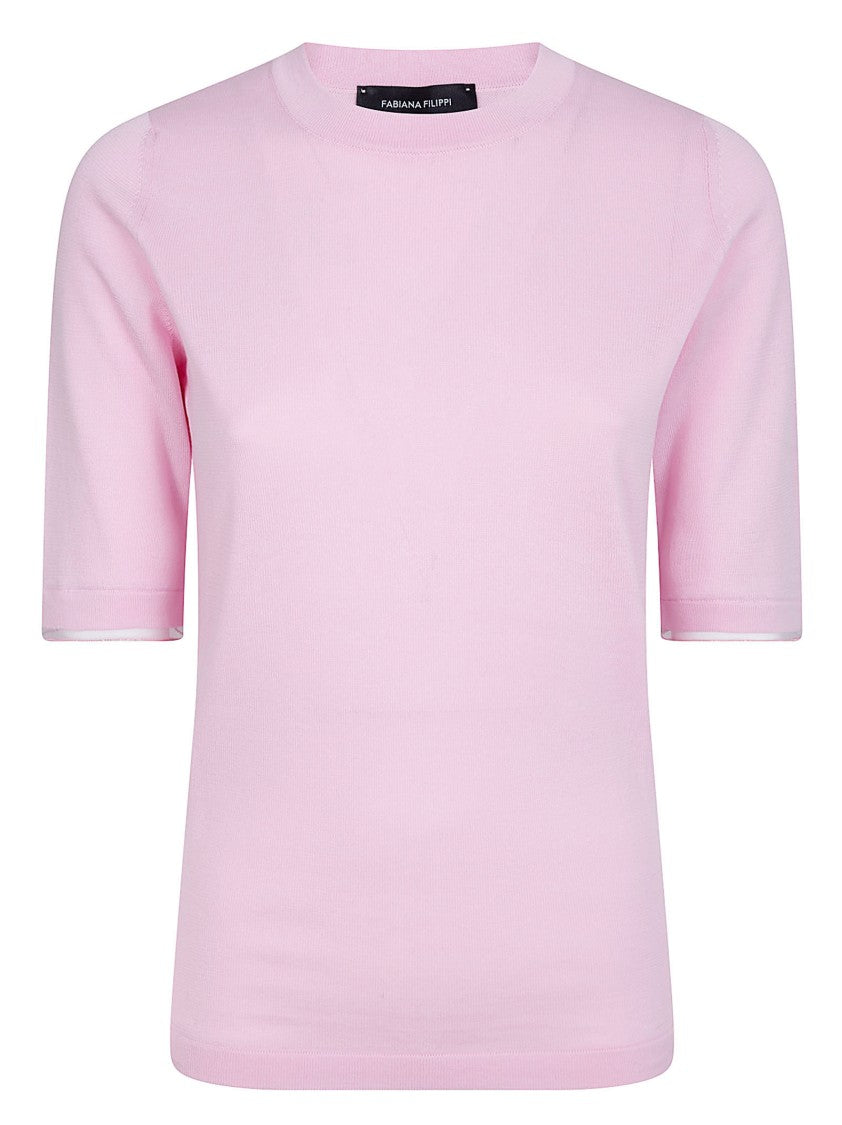 Fabiana Filippi Tailored Light Pink Short-Sleeve Top With Fine Knit Texture