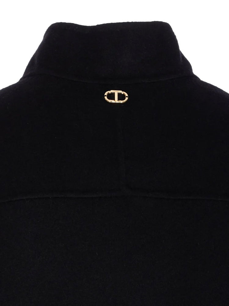 Twin-Set Black Cropped High-Collar Wool-Blend Bomber Jacket