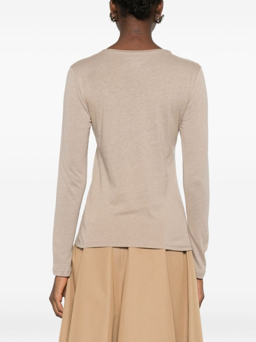 Majestic Filatures Beige Cotton-Cashmere Blend Sweater With Round Neckline