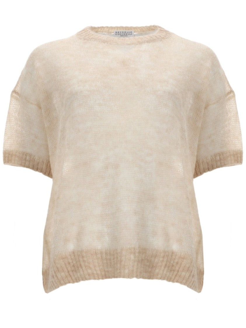 Brunello Cucinelli Short-Sleeve Mohair-Blend Knit Top