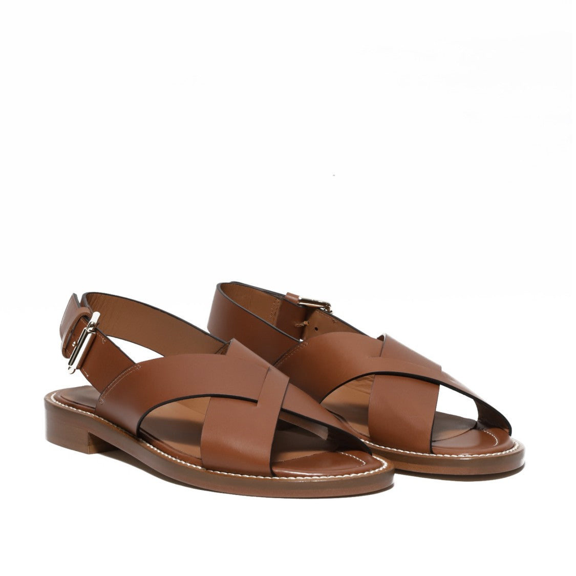 Guglielmo Rotta Crossed Sandal In Raw Cut Leather In Tan Color