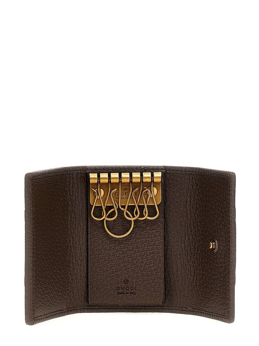 Gucci Gg Supreme Fabric Keyring With Leather Accents