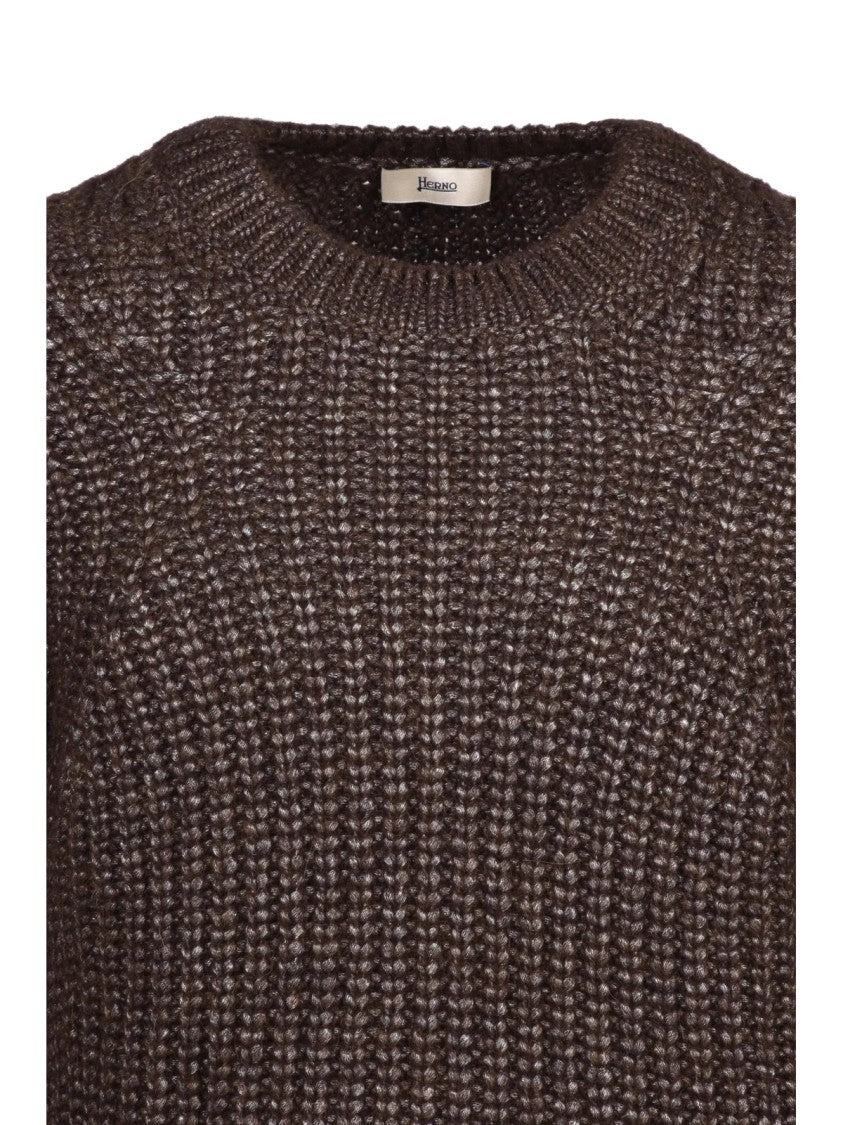 Herno Chunky Knit Crewneck Sweater With Ribbed Detailing