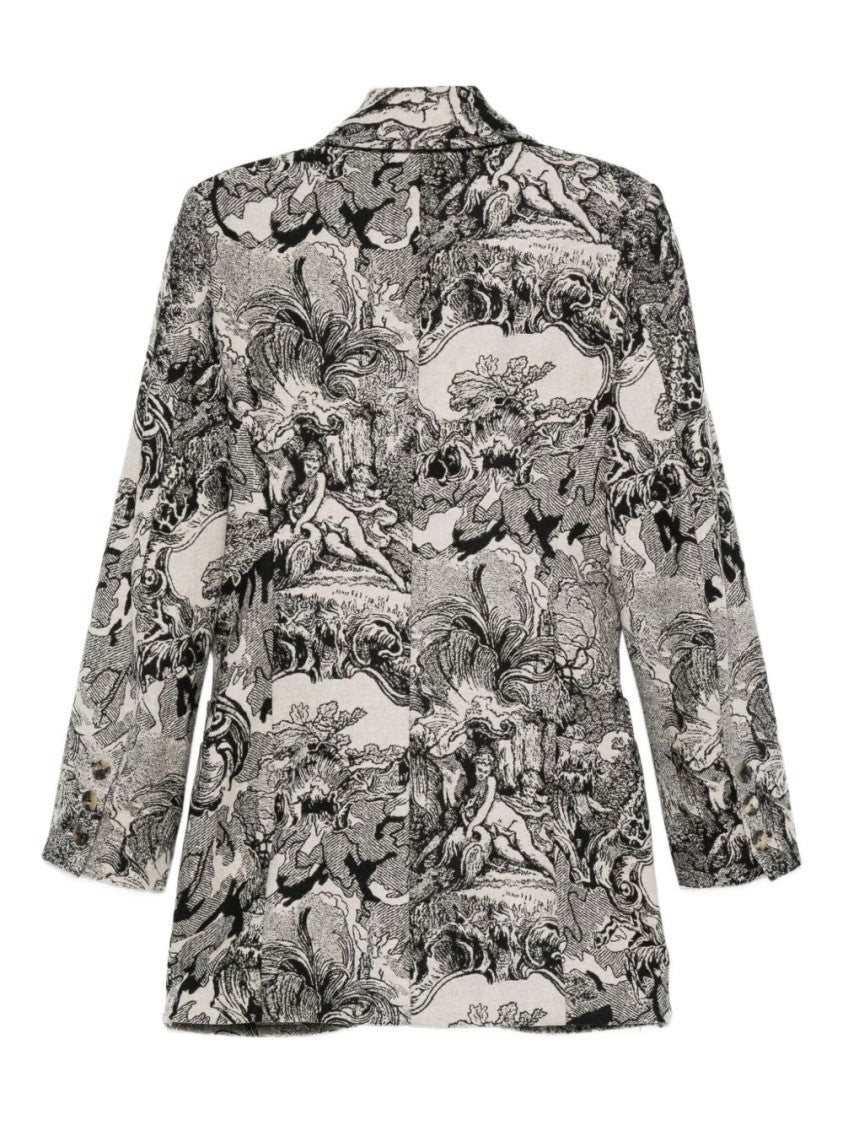 Vivienne Westwood Double-Breasted Cream Coat With Black Prints