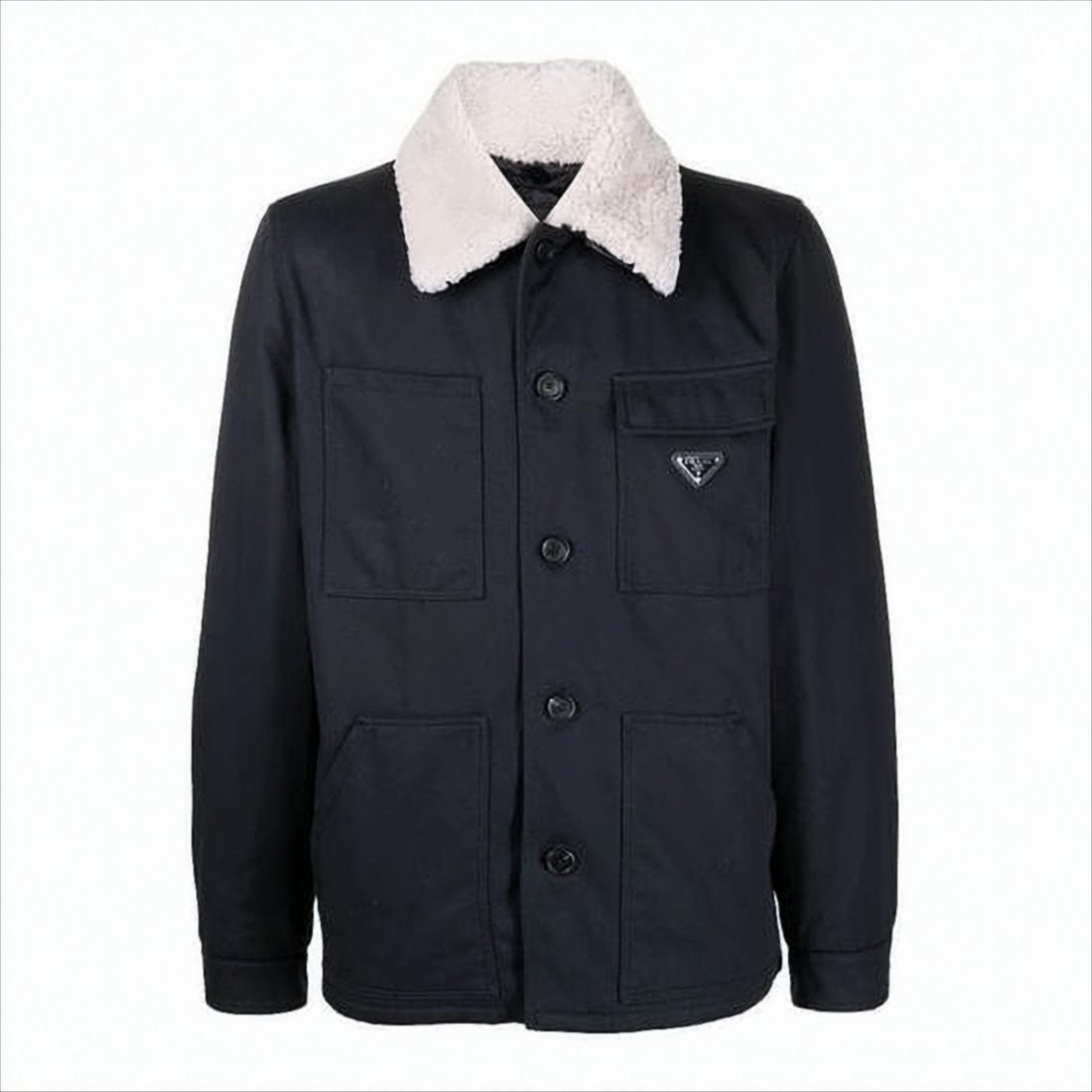 Prada Button-Up Jacket With Contrasting Plush Collar