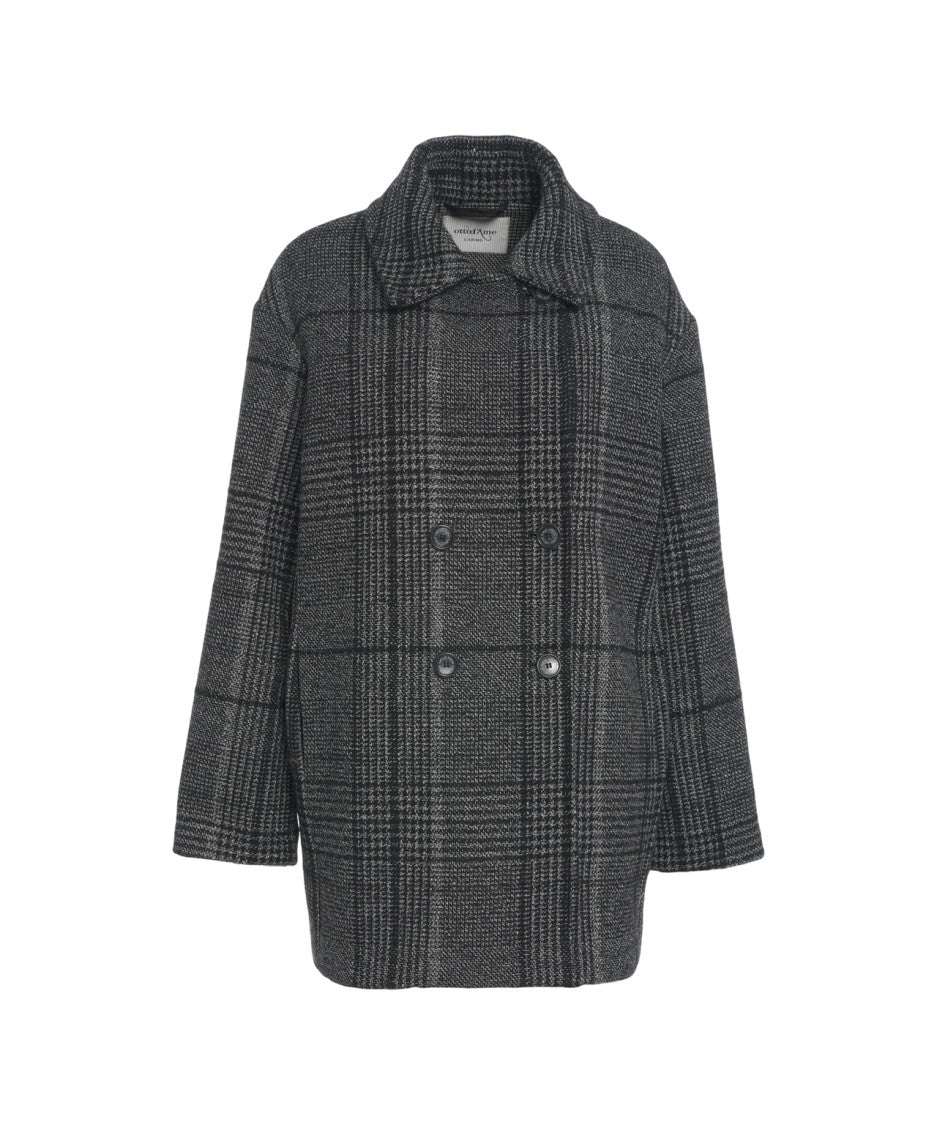 Ottod'ame Double-Breasted Oversized Checkered Coat With Wide Collar