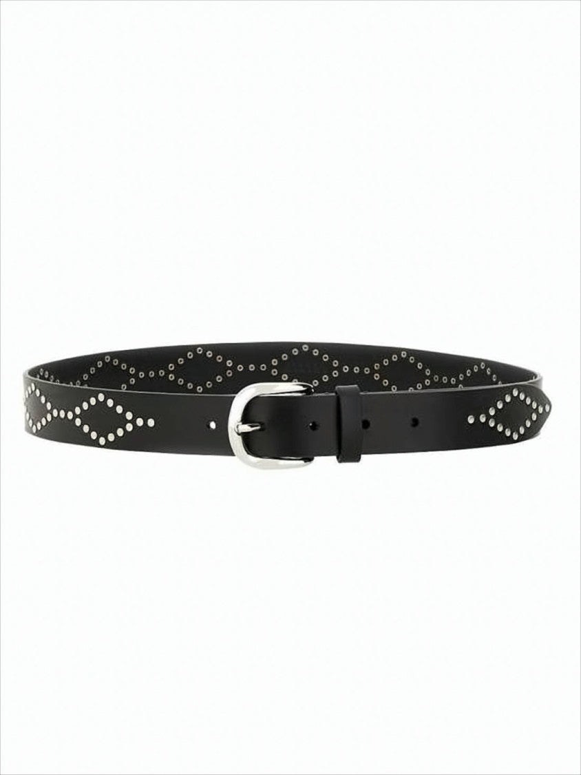 Isabel Marant Black Leather Belt With Silver Stud Detailing
