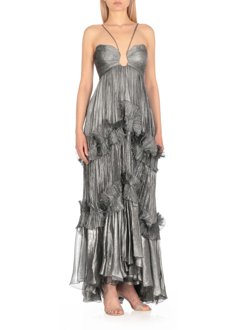 Maria Lucia Hohan Silk Draped Maxi Dress With Ruffle Details