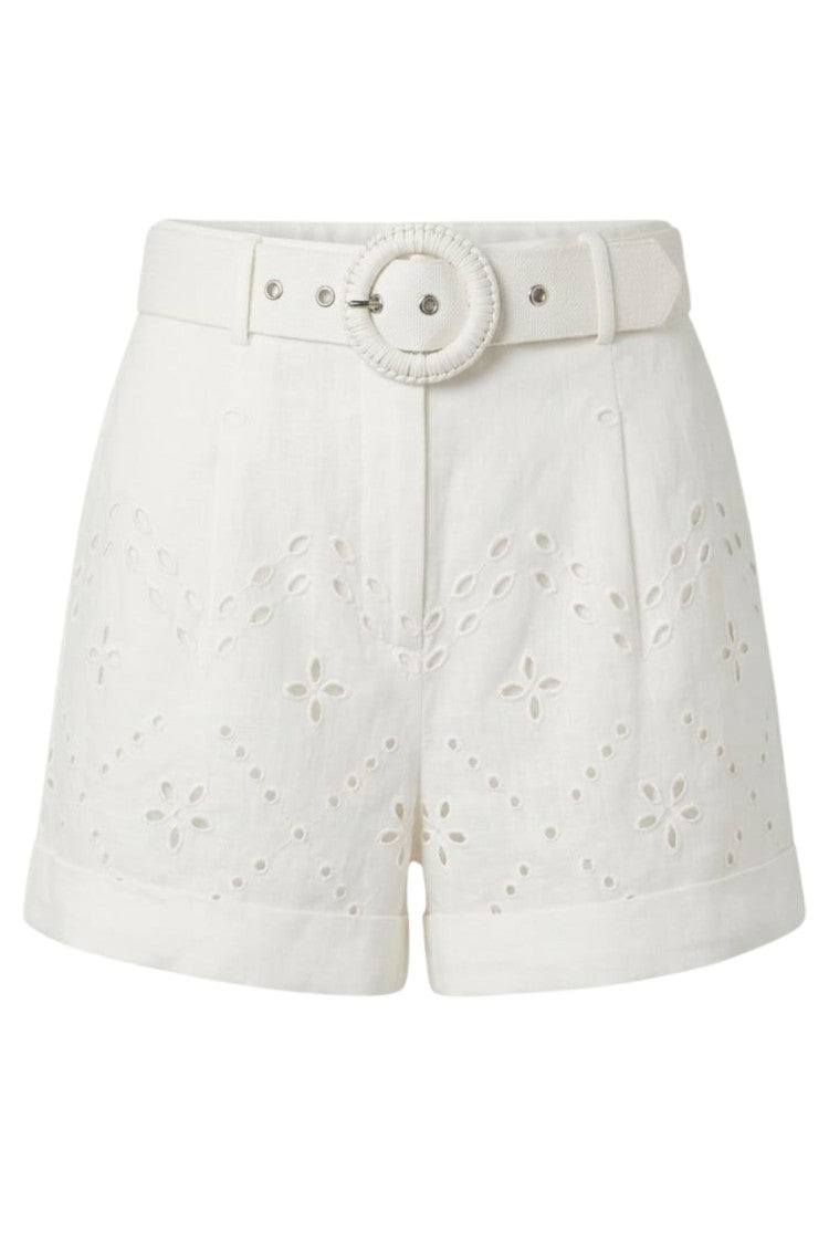 Hemant & Nandita White Kota Belted Sangallo-Lace Cotton-Blend Shorts