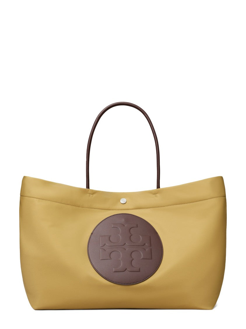 Tory Burch Spacious Brown Tote Bag With Embossed Emblem