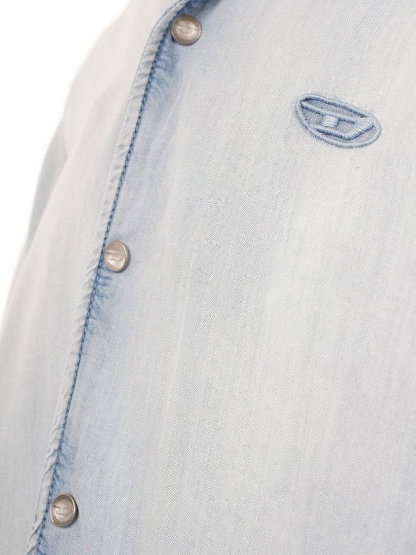 Diesel Blue Silk And Nylon Button Shirt