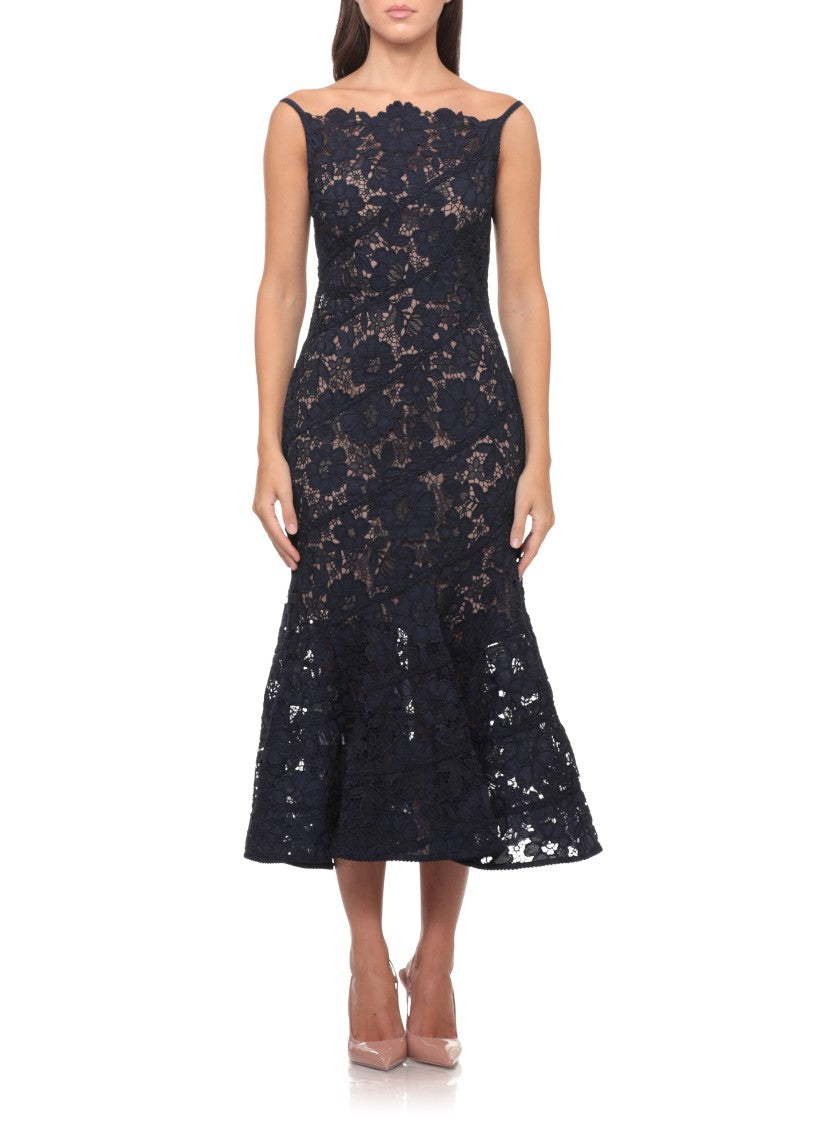 Self-Portrait Floral Lace Mermaid Dress With Nude Slip And Hidden Closure