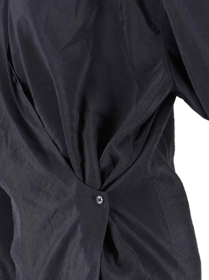 Lemaire Black Draped Cotton Silk Draped Shirt