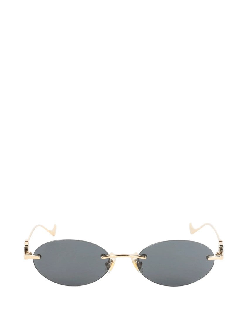 Valentino Black Rimless Oval Gold-Tone Metal Sunglasses