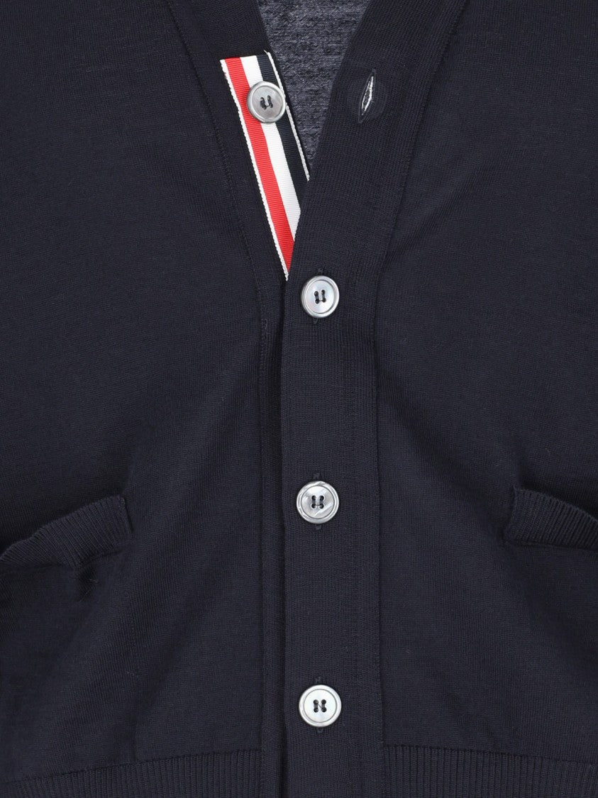 Thom Browne Navy V-Neck Striped Cotton Cardigan