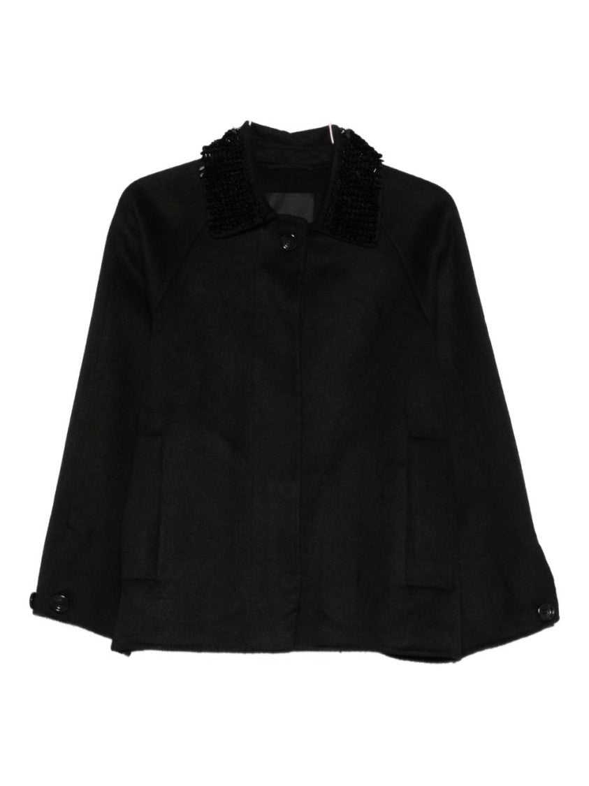 Liu Jo Short Black Coat With Bead Embellishments
