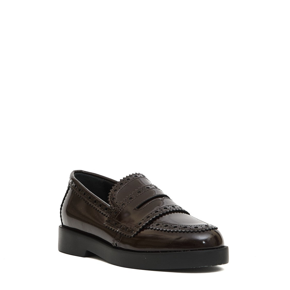 Agl Glossy Calf Leather Loafers With Brogue Detailing