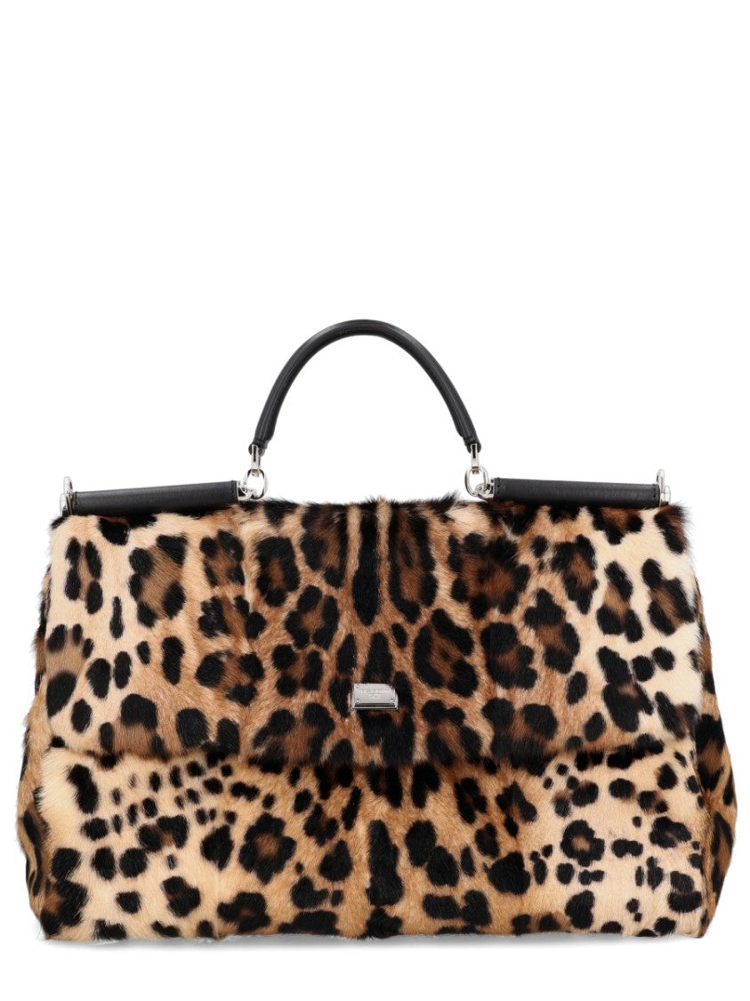 Dolce & Gabbana Leopard Print Leather Accents Shoulder Bag