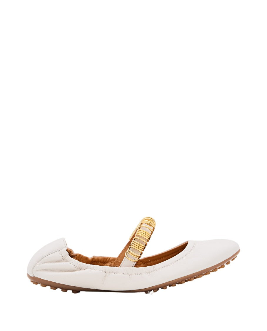 Tod's Leather Ballerinas With Decorative Strap And Gold-Tone Rings