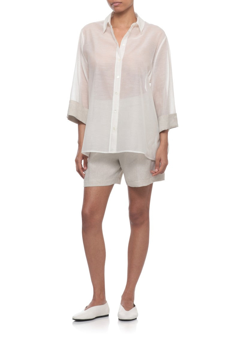 Panicale Ivory Cotton-Silk 3/4 Sleeve Shirt
