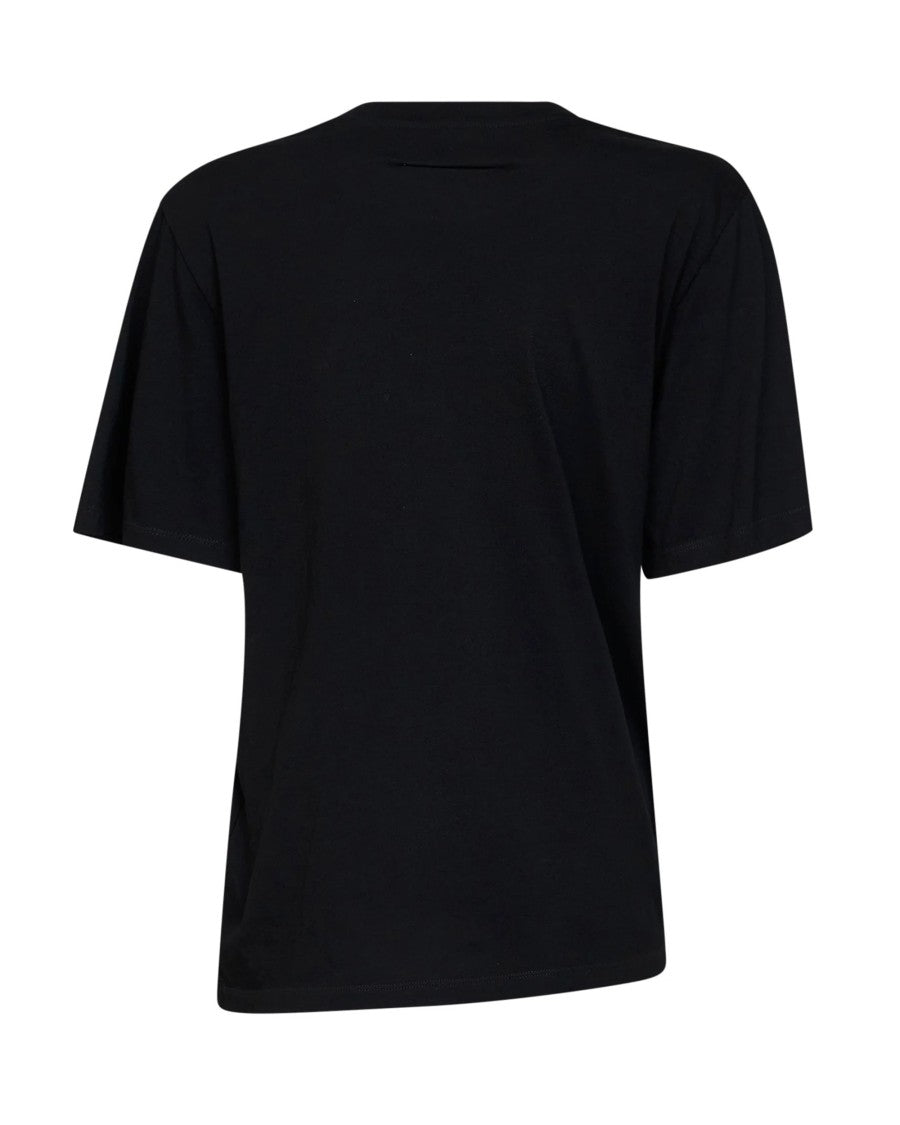 Mm6 By Maison Margiela Asymmetrical Draped Black T-Shirt With Logo Patch