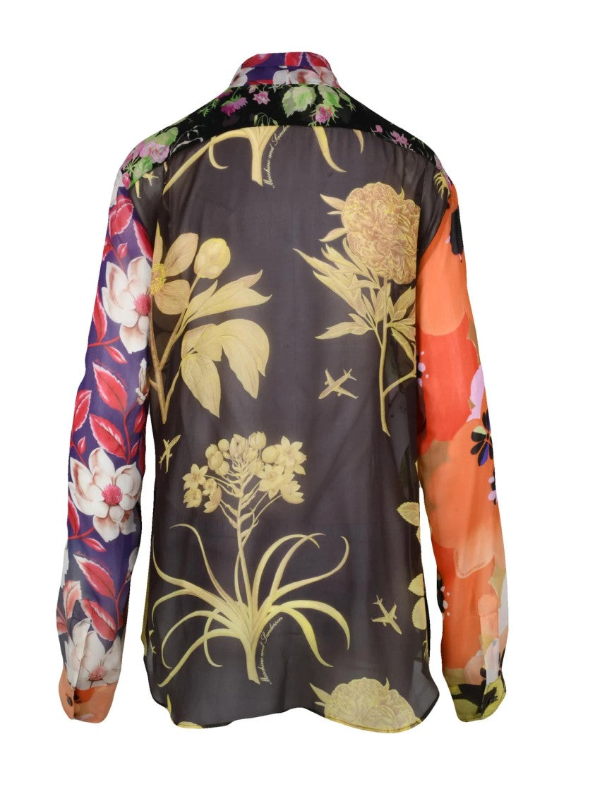 Moschino Multicolor Floral Print Fluid Silk Blouse
