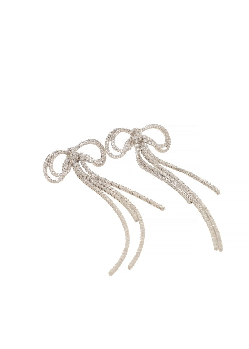 Self-Portrait Double Crystal Bow Earrings With Cascading Design