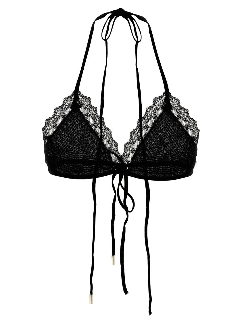 The Attico Black Mesh Bra With Rhinestone