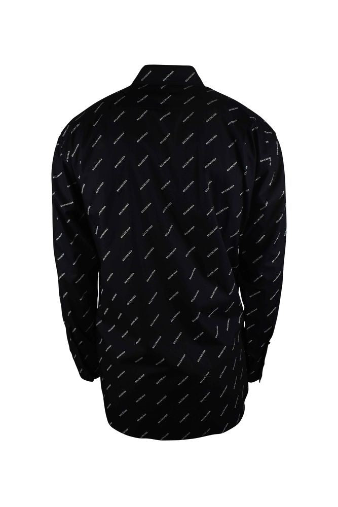 Balenciaga Black Cotton Shirt With Diagonal Logo Print